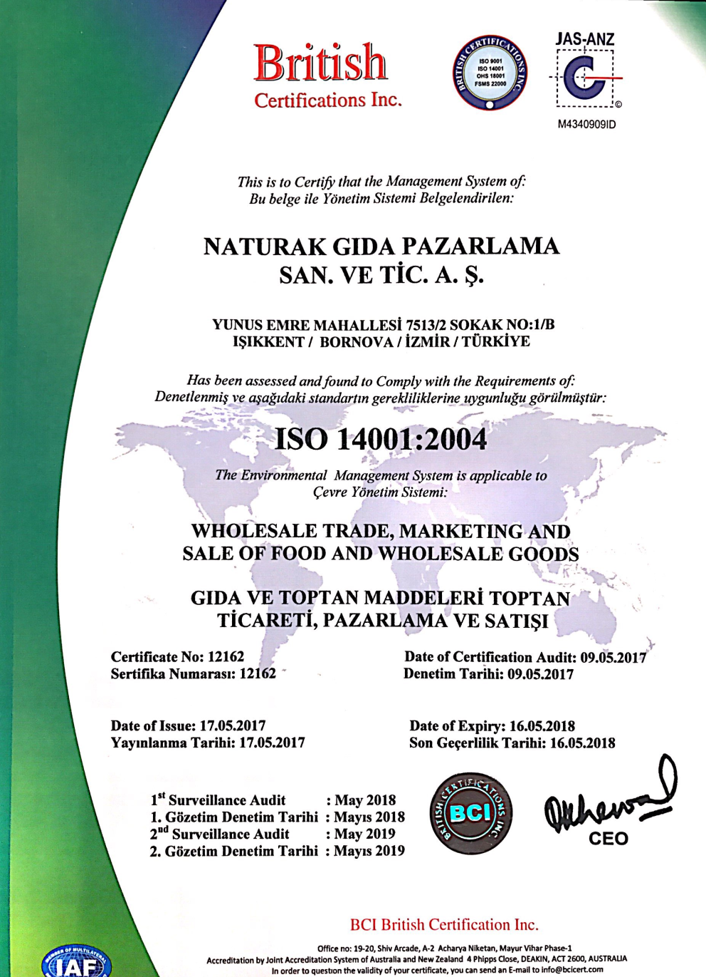 ISO 14001 Çevre Yönetim Sistemi