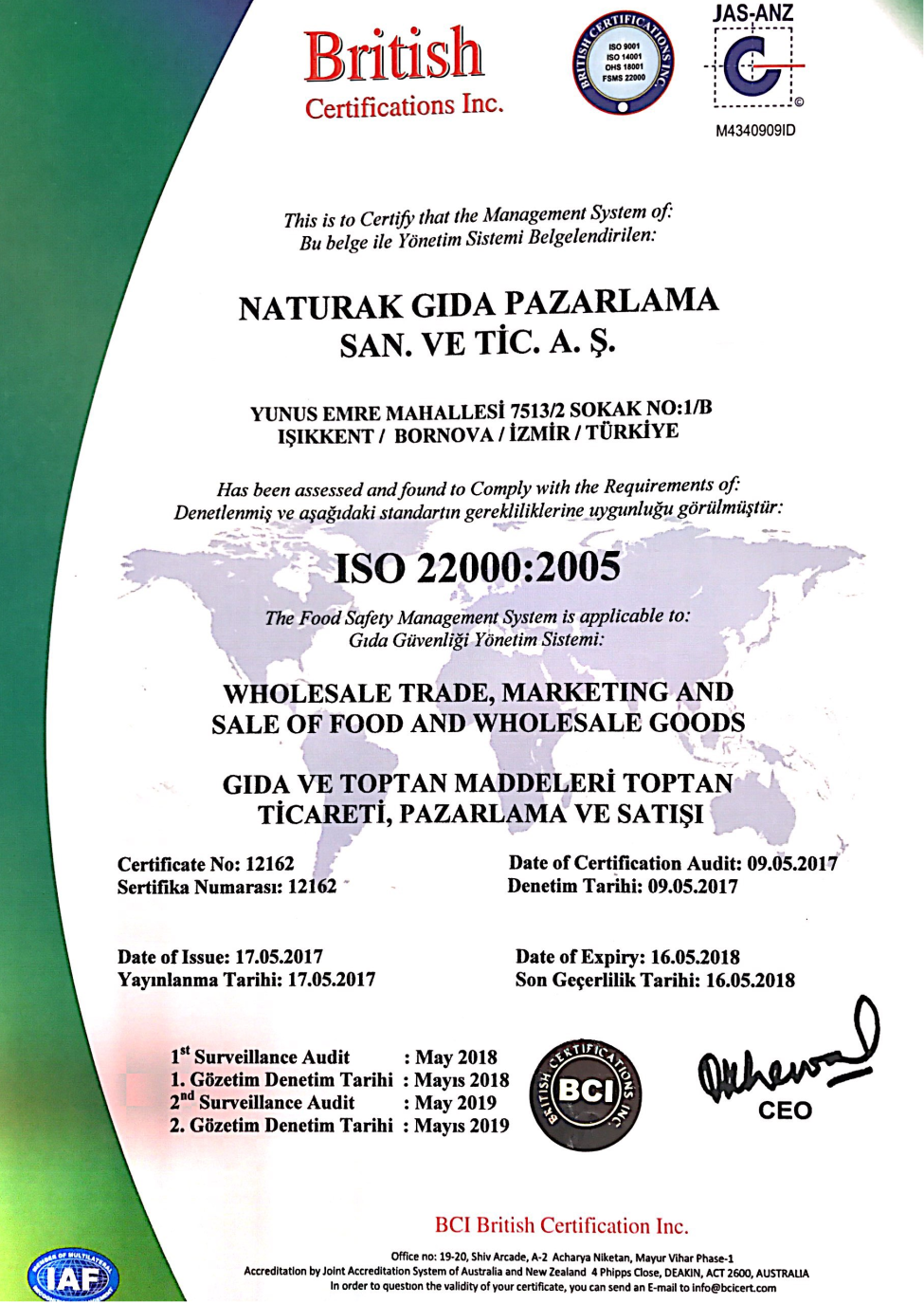 ISO 22000 Gıda Güvenliği Politikası